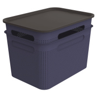 Tmavě modré plastové úložné boxy s víkem v sadě 2 ks 26,5x36,5x26 cm Brisen – Rotho