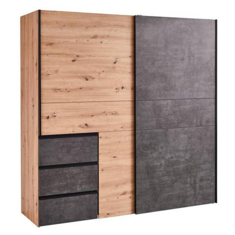 Carryhome SKŘÍŇ S POSUVNÝMI DVEŘMI, tmavě šedá, dub artisan cm