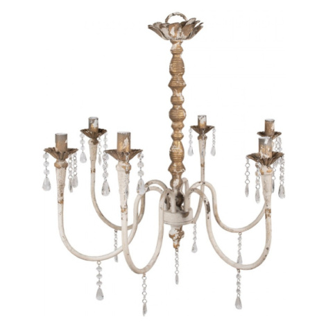 Bílé závěsné světlo ve vintage stylu s patinou a křišťálovými ozdobami Alexandre – 72x72x67 cm Clayre & Eef