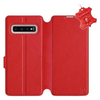 Flip pouzdro na mobil Samsung Galaxy S10 - Červené - kožené - Red Leather