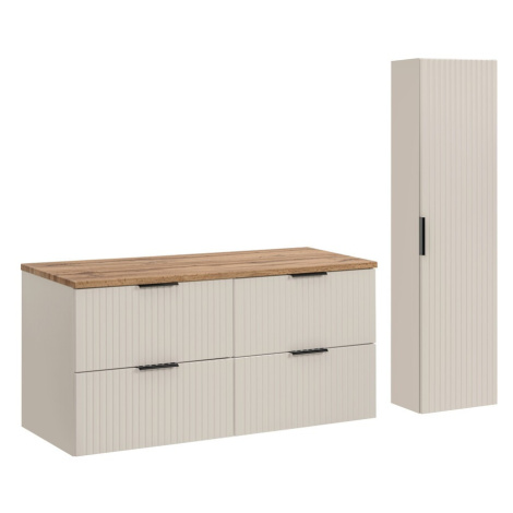 Comad Koupelnová sestava Adele Cashmere s deskou a skříňkami 120 cm kašmírová/dub wotan