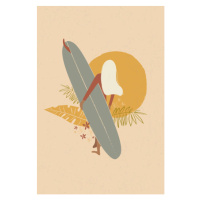 Ilustrace Flat illustration of surfer girl holding, LucidSurf, 26.7 × 40 cm