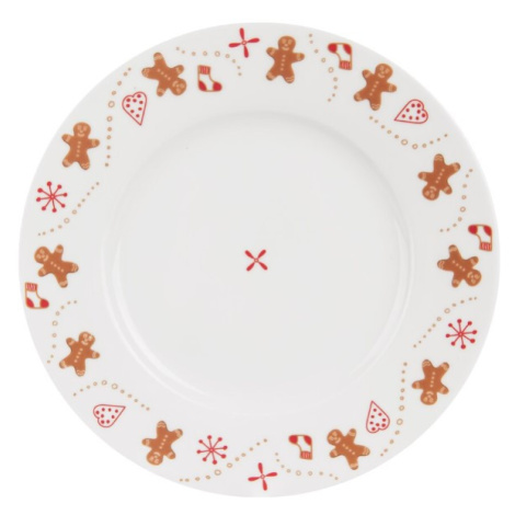 Porcelánový dezertní talíř Orion / motiv perníček / Ø 20 cm / bílá