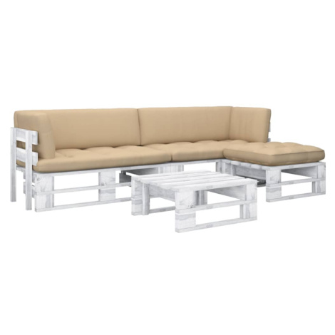 vidaXL 4dílná zahradní sedací souprava z palet a podušky bílá borovice