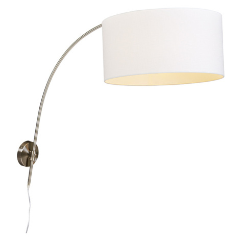 Moderní nástěnná oblouková lampa z oceli s bílým odstínem 50/50/25 nastavitelná QAZQA