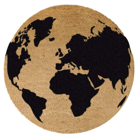 Černá kulatá rohožka z přírodního kokosového vlákna Artsy Doormats Globe, ⌀ 70 cm