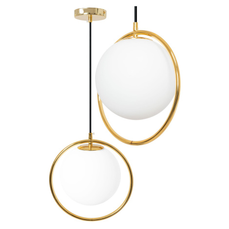 Skleněná závěsná stropní svítidlo kovová koule bílé zlato APP430-1CP REA