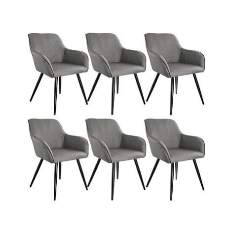 6× Židle Marilyn lněný vzhled, světle šedá/černá tectake