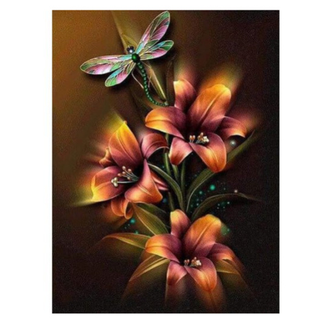 Figured ART Diamantové malování - LILIE A VÁŽKA bez rámu 40 x 50 cm