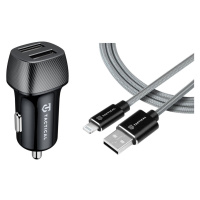 Tactical Field Plug Dual 12W + Tactical Fast Rope Aramid Cable USB-A/Lightning MFi 0.3m šedá