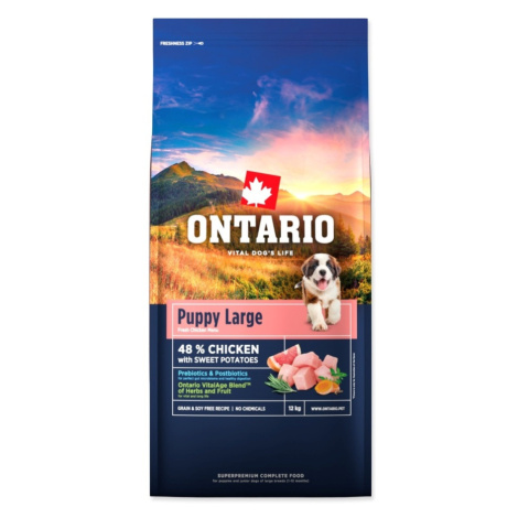 Ontario Puppy & Junior Large Chicken & Sweet Potatoes krmivo 12 kg