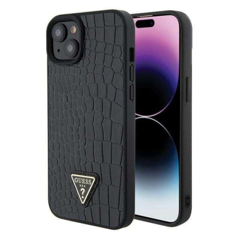 Guess kryt na iPhone 15 6.1" Black Croco Triangle Metal Logo
