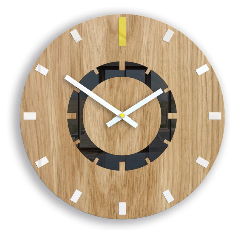 ModernClock Dřevěné nástěnné hodiny Atena 33 cm žluté/bílé