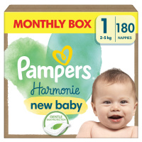PAMPERS Plenky jednorázové Harmonie Baby vel. S 1, 180 ks, 2kg-5kg