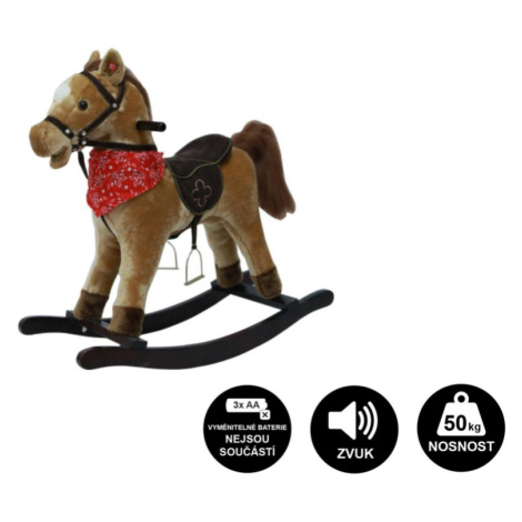 Kůň houpací hnědý plyš na baterie 71cm se zvukem a pohybem nosnost 50kg v krabici 62x56x19cm Teddies