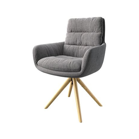 DELIFE Otočná židle Abelia-Flex s područkou, světle šedá texturovaná tkanina, dřevěná podnož