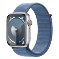 Apple Watch Series 9 GPS + Cellular 45mm stříbrné hliníkové pouzdro s ledově modrým provlékacím 