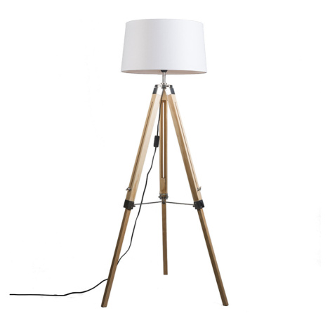 Stojací lampa přírodní s odstínem bílého lnu 45 cm - Stativ QAZQA
