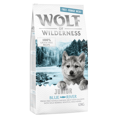 Wolf of Wilderness Junior „Blue River“ – kuře z volného chovu a losos - 2 x 12 kg