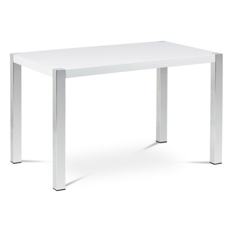 Jídelní stůl 120x75 cm, MDF deska, bílý vysoký lesk, chromované nohy Autronic