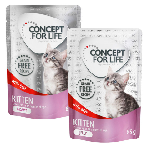 Míchané výhodné balení Concept for Life v želé a omáčce bez obilovin 24 x 85 g - Kitten hovězí v