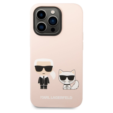 Karl Lagerfeld and Choupette Liquid Silicone kryt iPhone 14 Pro Max růžový
