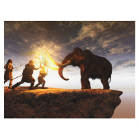 Ilustrace Prehistoric men hunting a young mammoth, estt, 40 × 30 cm