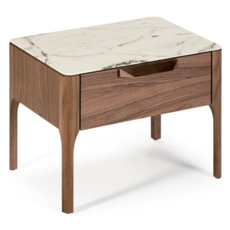 Estila Dřevěný noční stolek Vita Naturale v provedení bílý mramor 55cm