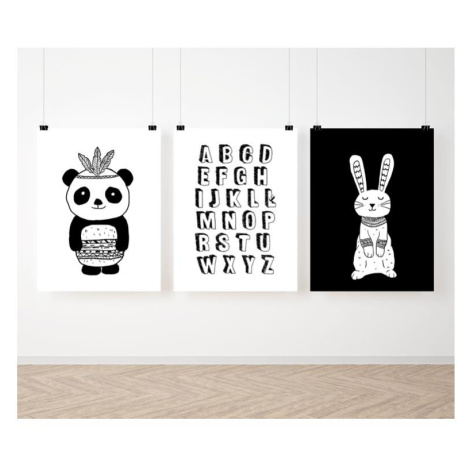 Bíločerná sada plakátů s abecedou a zvířátky