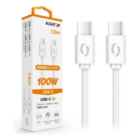 Datový kabel ALIGATOR POWER 100W, USB-C/USB-C 5A, 1,5m bílý