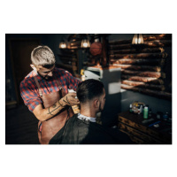 Fotografie One hairdresser cutting hair of a, South_agency, 40 × 26.7 cm