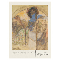 Obrazová reprodukce Sketch of a Sitting Lady - Alfons Mucha, (30 x 40 cm)