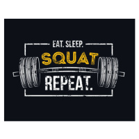 Ilustrace Eat sleep squat repeat. Gym motivational, Mitoria, 40 × 30 cm