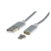 PremiumCord Magnetický micro USB 2.0, A-B nabíjecí a datový kabel 1m, stříbrný
