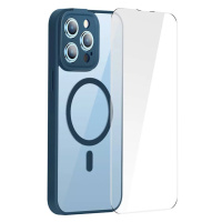 Kryt Baseus Frame Transparent Magnetic Case and Tempered Glass set for iPhone 14 Pro Max (blue) 