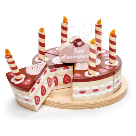 Dřevěný čokoládový dort Chocolate Birthday Cake Tender Leaf Toys 6 kousků se 6 svíčkami na talíř
