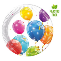 Procos Papírové talíře Sparkling Balloons, další generace, 23 cm, 8 ks (bez plastu)