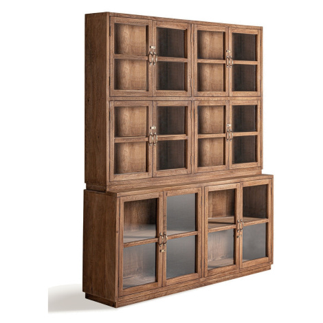 Estila Luxusní koloniální masivní hnědá knihovna Lamenos se skleněnými dvanácti dvířky a šesti p