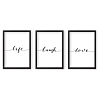 Sada plakátů v rámu 3 ks 24x29 cm Life Laugh Love – Vavien Artwork