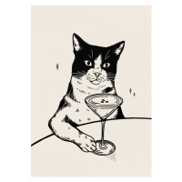 Ilustrace Cat with Martini, Tara Royle, 30 × 40 cm