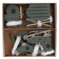 H&L Sada vánočních dekorací 10ks, zelená, textil, dřevo