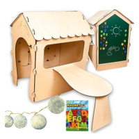 Build & Trade & Innovative Dřevěný domeček pro děti s tabulí a LED koulemi 86 × 137 × 105 cm