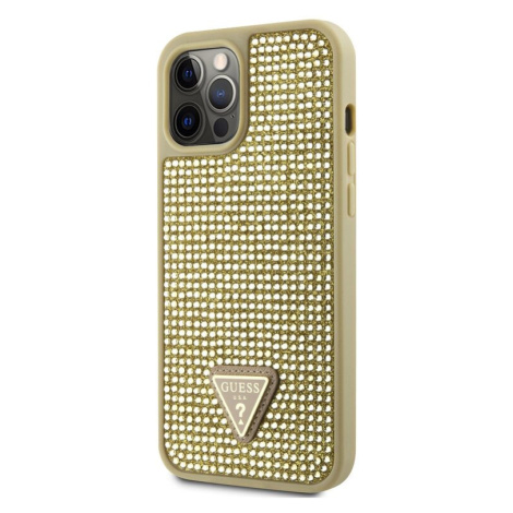 Pouzdro Guess Rhinestones Triangle Metal Logo kryt pro Apple iPhone 12 PRO MAX Gold