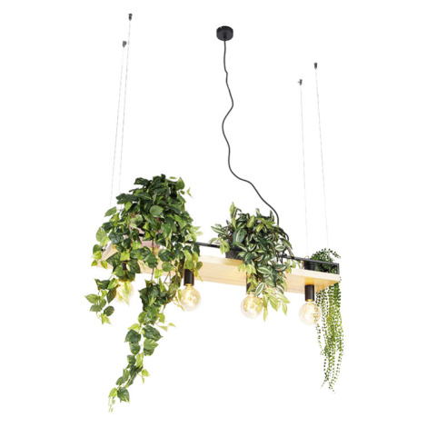 Průmyslové závěsné svítidlo černé se dřevem 4-světlo - Shelf QAZQA