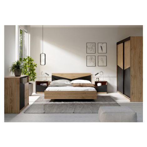 Ložnice STRAKOŠ A-TON - dub věčný/černá 160cm