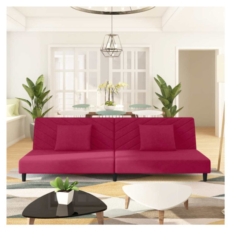 vidaXL 2místná rozkládací pohovka se 2 polštáři vínová samet