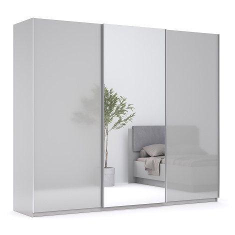 3kraft Šatní skříň Megy s posuvnými dveřmi a zrcadlem 250 cm Chinchilla šedá/lesklá šedá