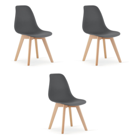Set tří jídelních židlí KITO tmavě šedé / naturální nohy (3 ks)