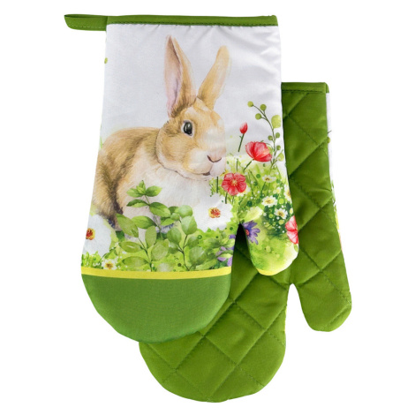 Sada 2 kuchyňských chňapek s magnetem EASTER BUNNY, bílo-zelená