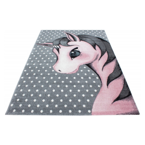 ELIS DESIGN Dětský koberec - Hlava jednorožce barva: šedá x růžová, rozměr: 160x230 Elisdesign